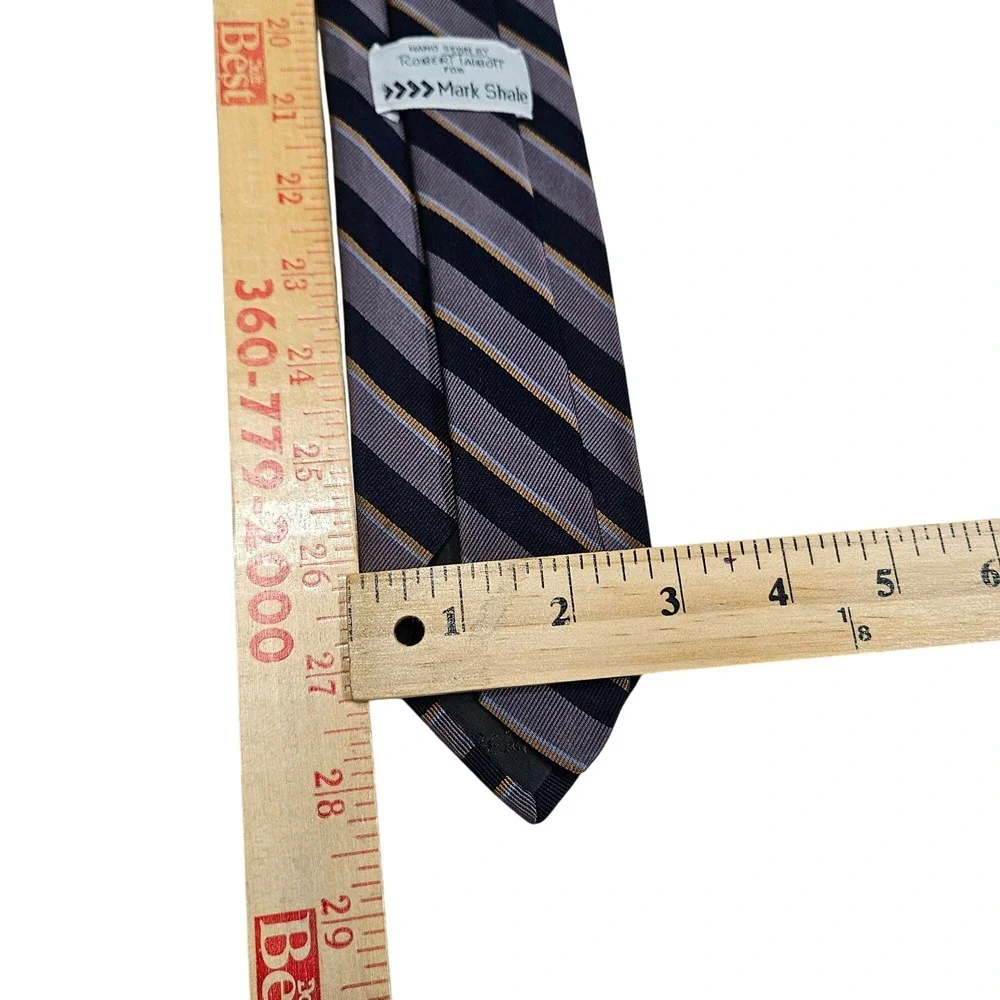 Robert Talbott Handmade Silk Striped Tie‎ Mark Shale Black Gray Tan Basic Career